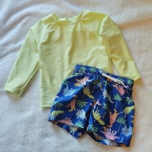 Old Navy Kids Dinosaur Rashguard Set - Lime and Navy